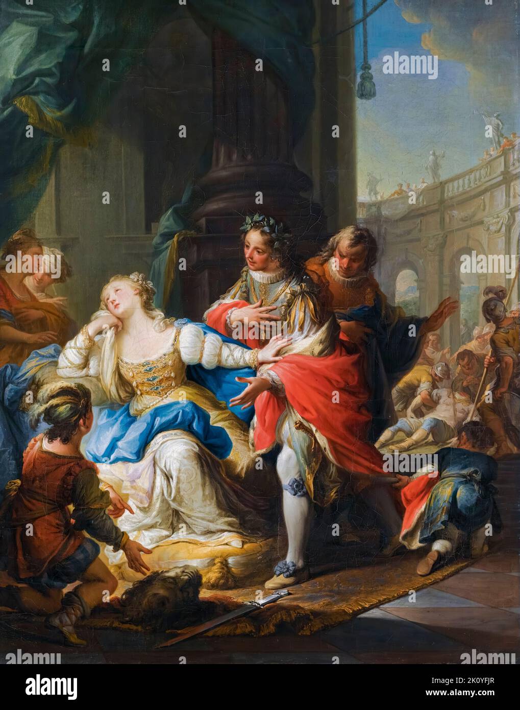 The Empress Gunhilda of Germany Accused Of Adultery Is Avenged By Her Page, painting in oil on canvas by Andrea Casali, before 1763 Stock Photo