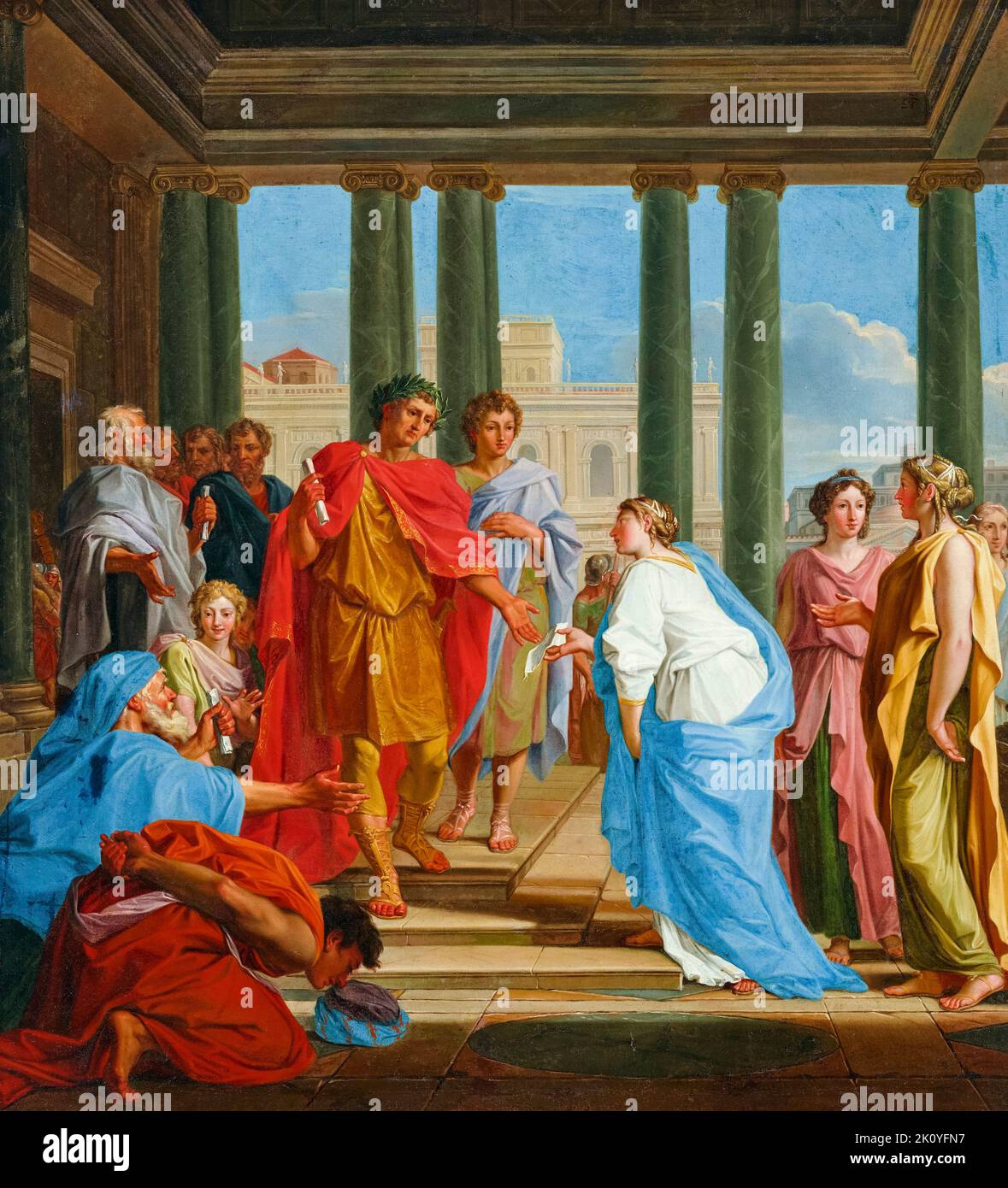 The Emperor Trajan giving an audience, painting in oil on canvas by Studio Of Noël Coypel, before 1707 Stock Photo
