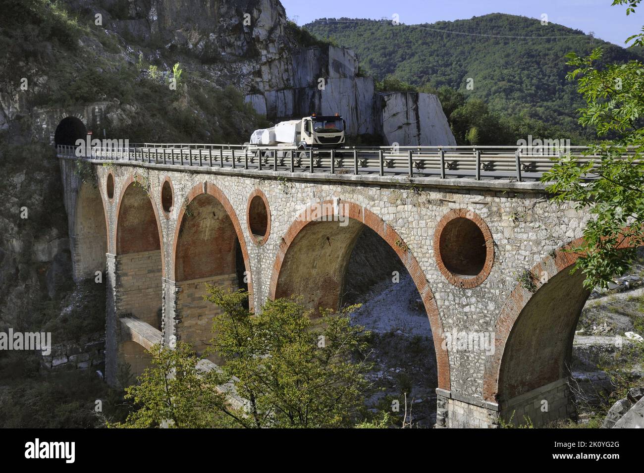 Carrara (Tuscany, Italy), bridges of Vara, ancient run of the railroad that served the marble quarries Stock Photo