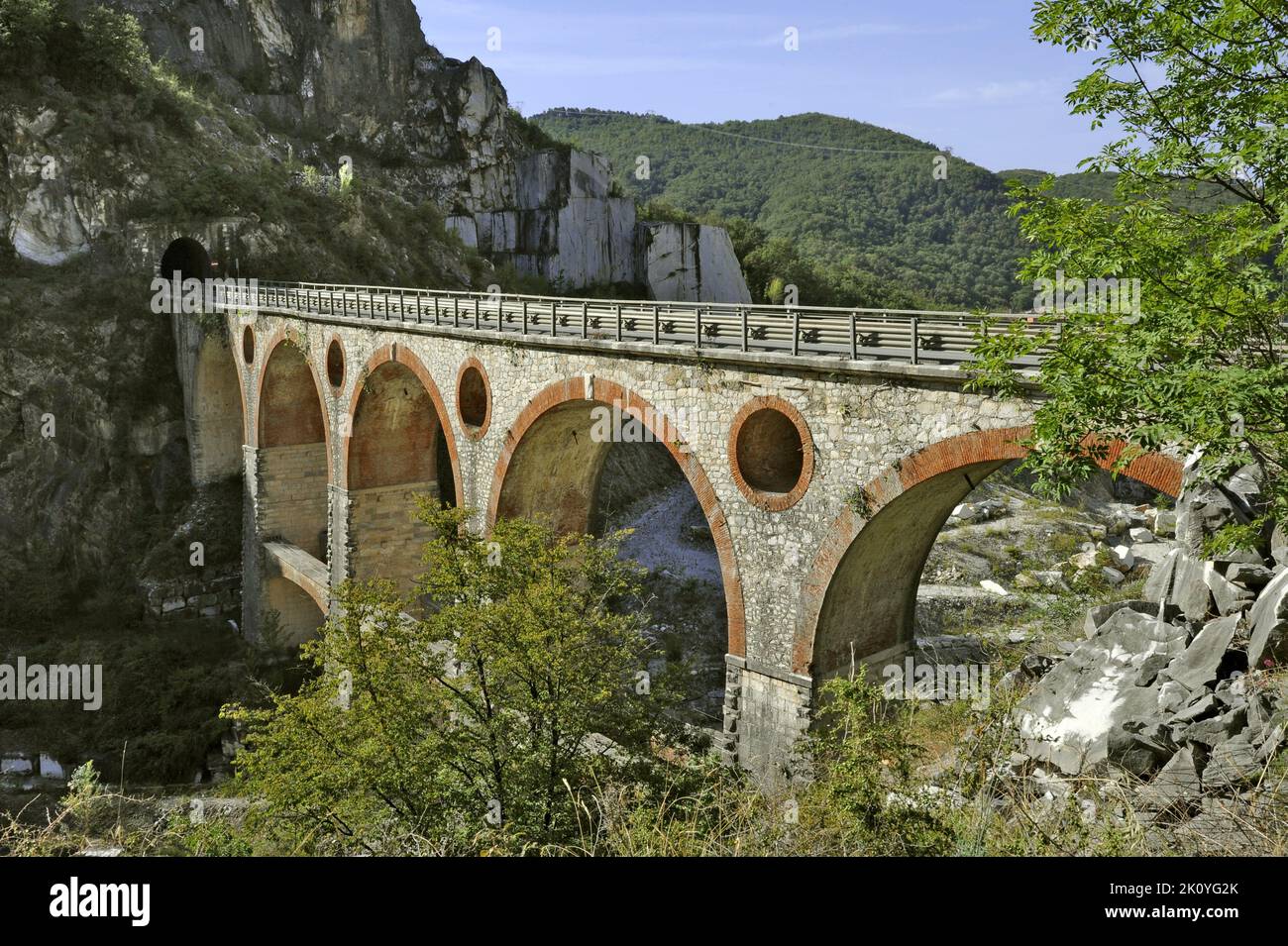 Carrara (Tuscany, Italy), bridges of Vara, ancient run of the railroad that served the marble quarries Stock Photo