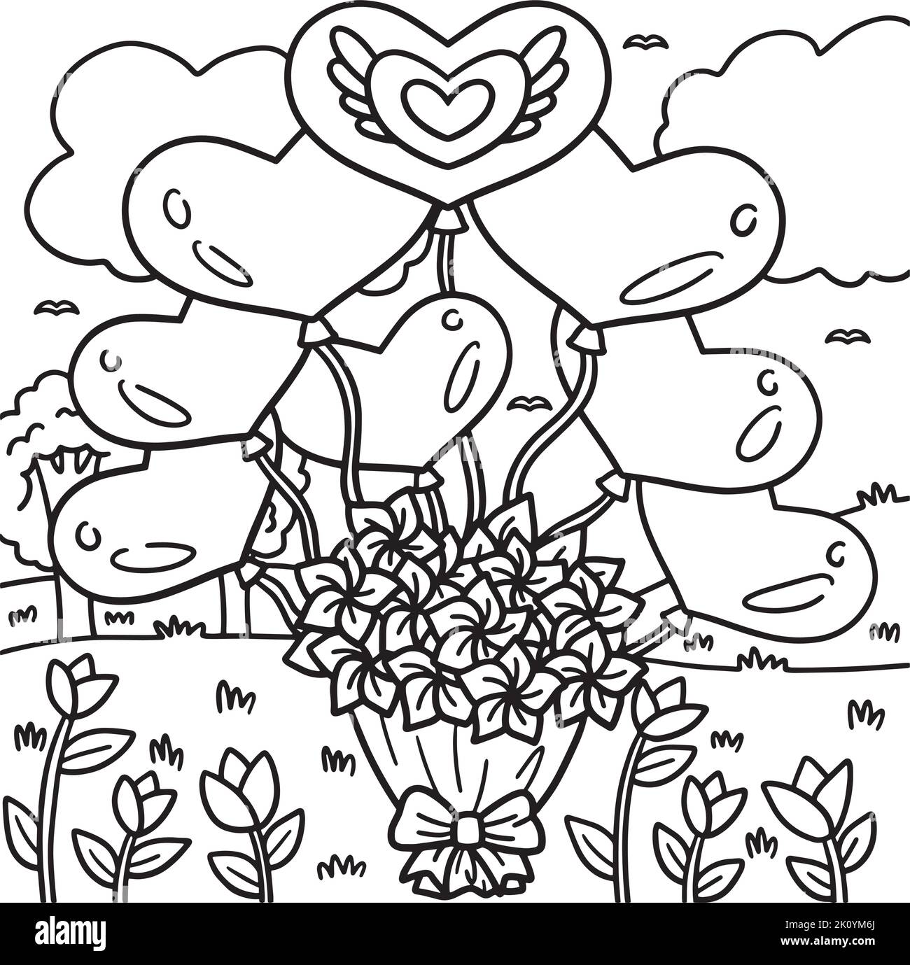 wedding-bouquet-with-balloon-coloring-page-stock-vector-image-art-alamy