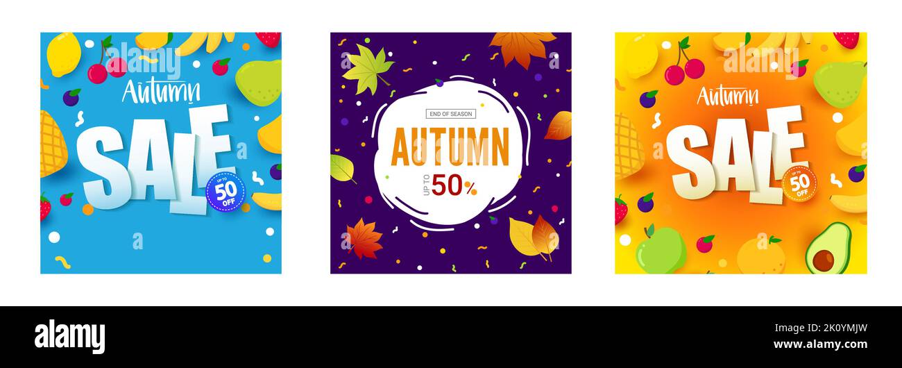 Set banners - Sale Autumn. Bright banner with fall leaves or fruits ...