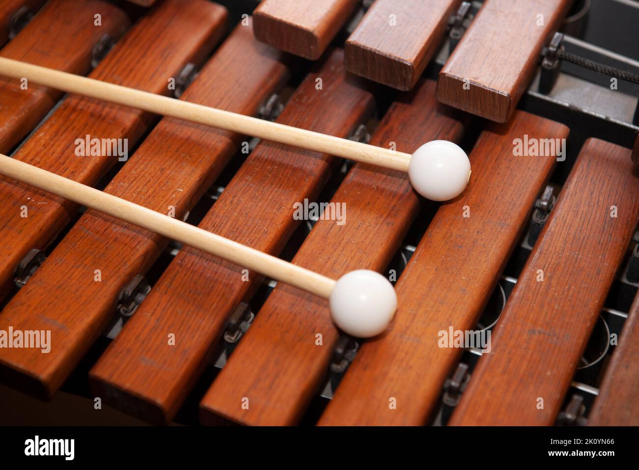 Close-up of a pair of mallets lying on a xylophone Stock Photo