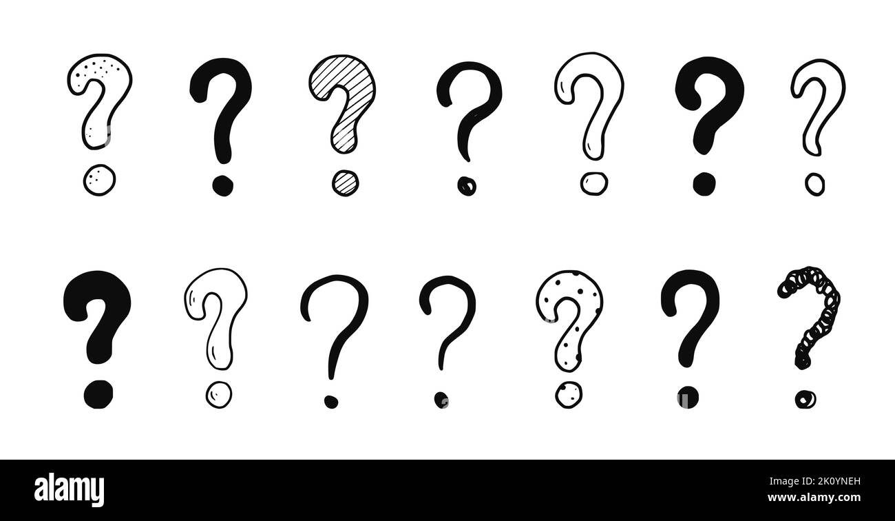 Doodle question sign mark set. Hand drawn sketch style ask sign, question mark. Isolated vector illustration. Stock Vector