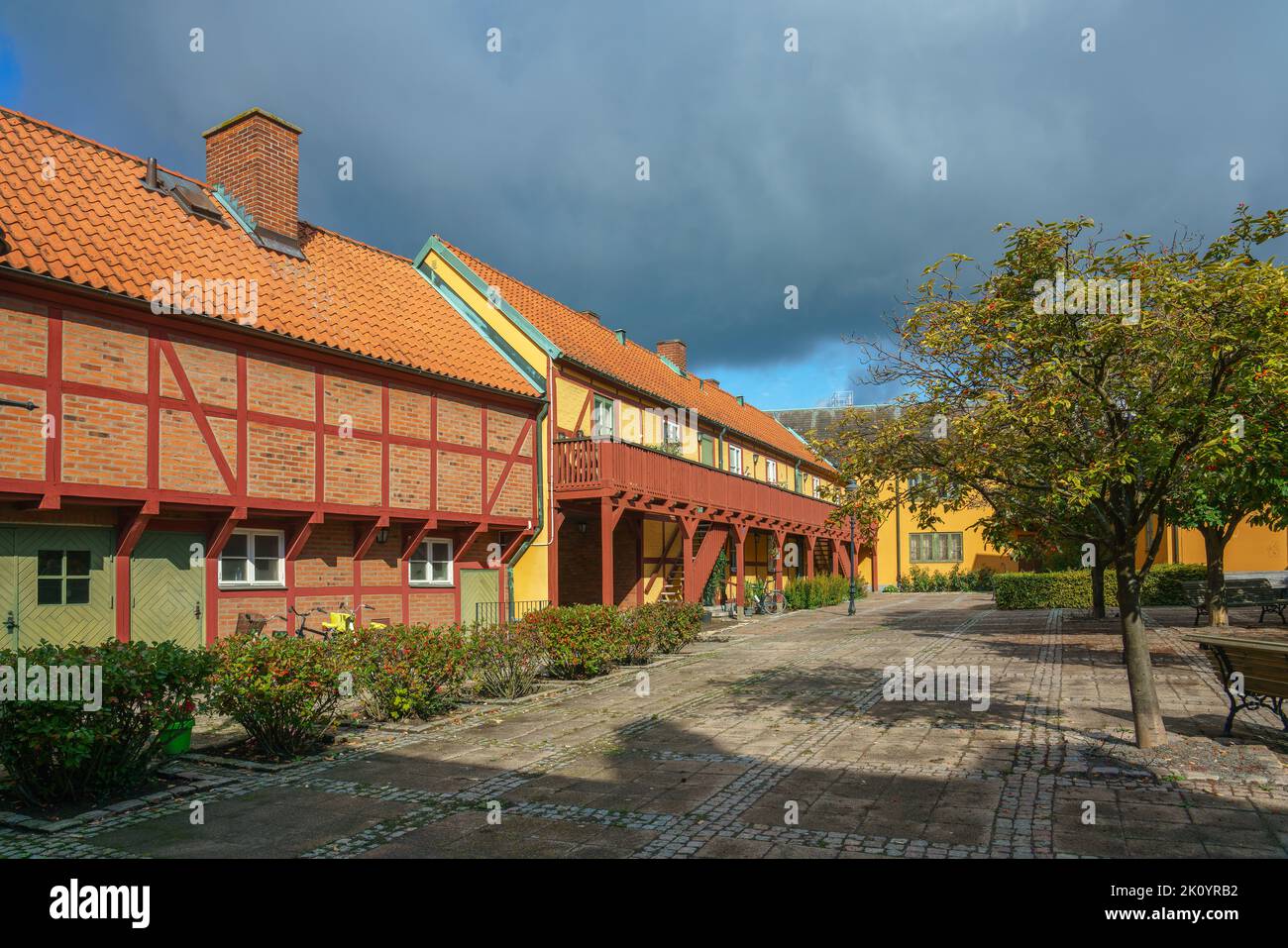 Ystad, Sweden 13 Sep, 2022 Half timbered house and some trees infront