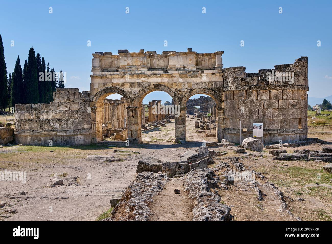Frontinus Gate or Nothern Gate in Greek Hierapolis Pamukkale Archeological Site, Pamukkale, Denizli, Turkey Stock Photo