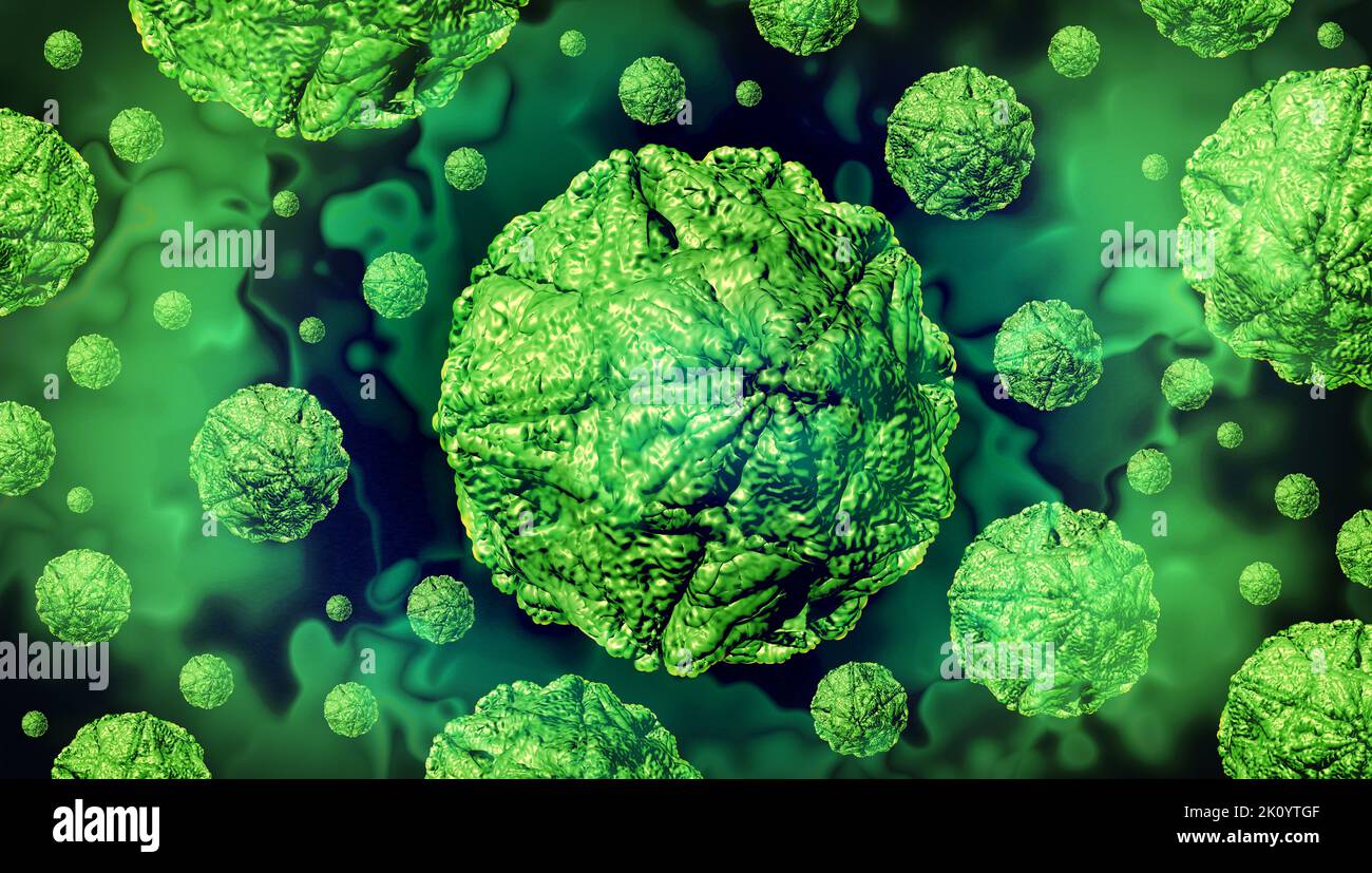 Plant Virus concept and horticultural disease outbreak as a dangerous strain for plants with disease cells as a 3D render. Stock Photo