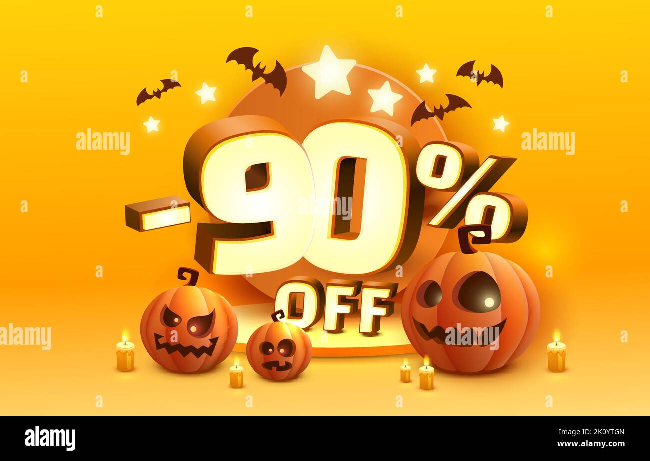 Halloween special 90 off sale banner, promotion flyer, marketing label. Vector illustration
