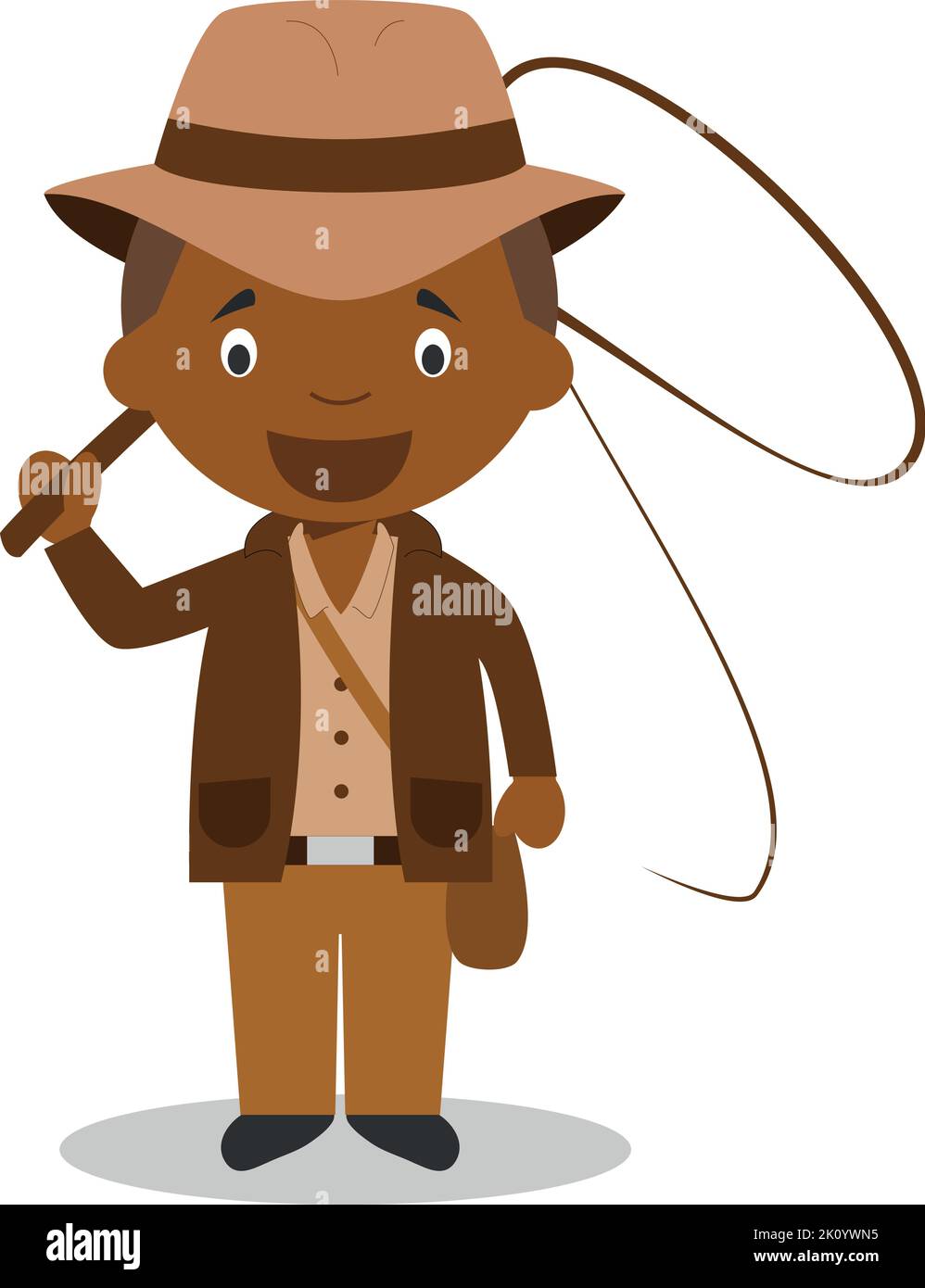 Cute cartoon vector illustration of a black or african american male adventurer. Stock Vector