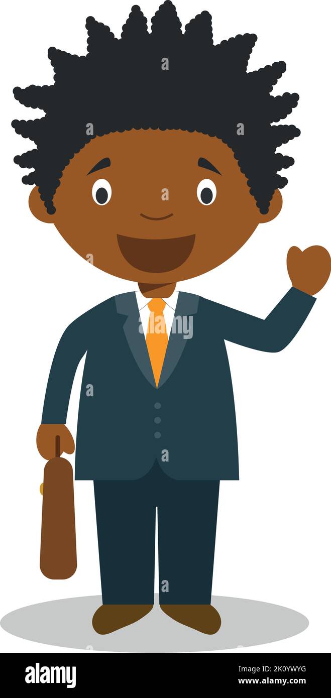 Cute cartoon vector illustration of a black or african american male businessman. Stock Vector