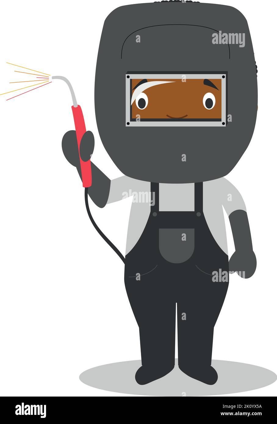 Cute cartoon vector illustration of a black or african american male welder. Stock Vector