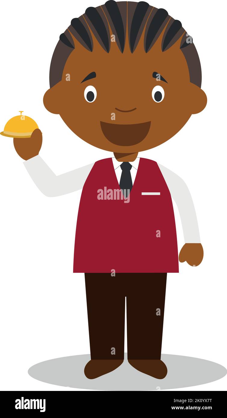 Cute cartoon vector illustration of a black or african american male receptionist. Stock Vector