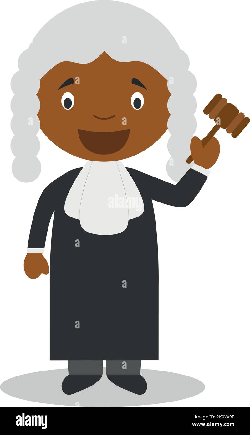 Cute cartoon vector illustration of a black or african american male judge. Stock Vector