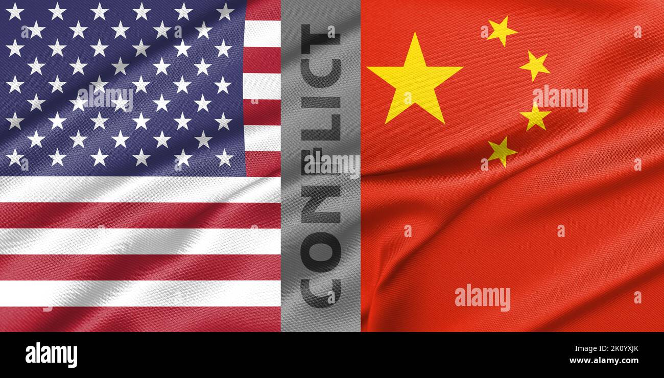 Conflict Usa And China War Between Usa Vs China Fabric National Flag Conflict Usa And China War Between Usa Vs China Fabric National Flag