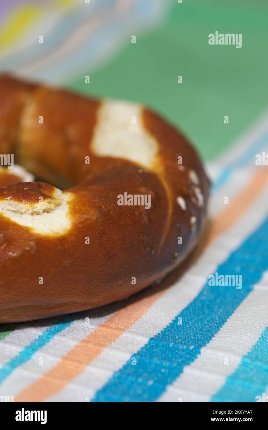 salted pretzel on napkin Stock Photo