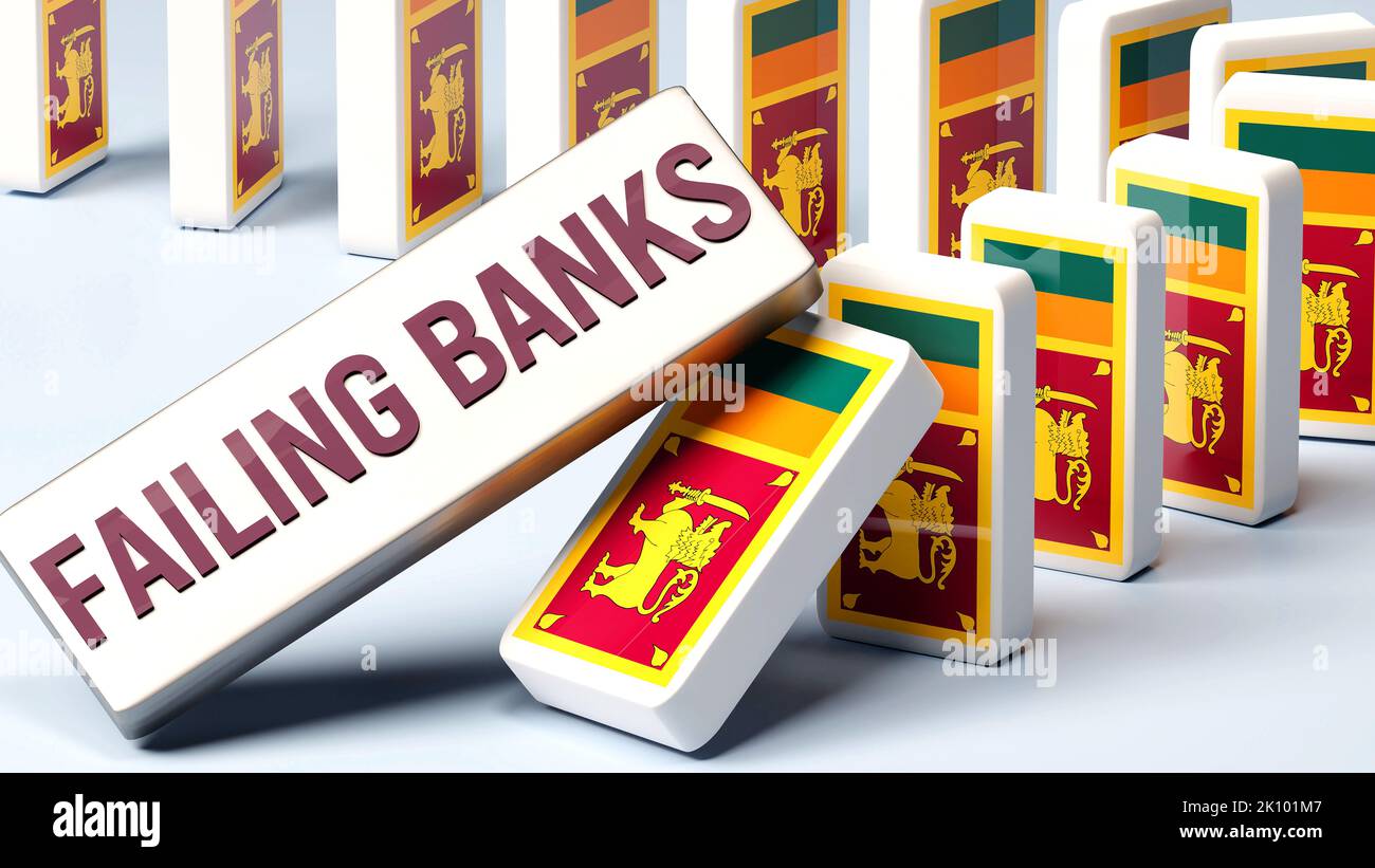 Sri Lanka and failing banks, causing a national problem and a falling economy. Failing banks as a driving force in the possible decline of Sri Lanka., Stock Photo