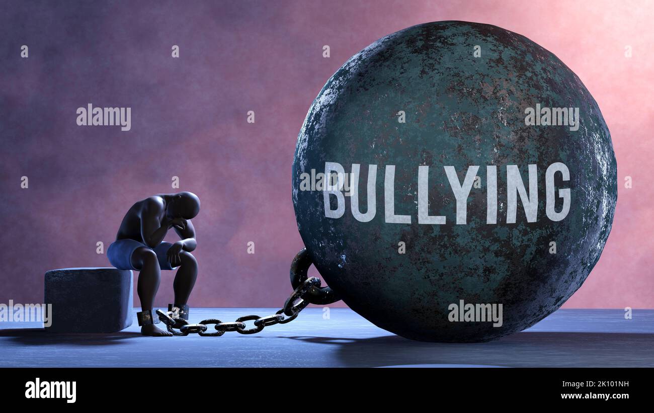 Bullying that limits life and make suffer, imprisoning in painful condition. It is a burden that keeps a person enslaved in misery.,3d illustration Stock Photo