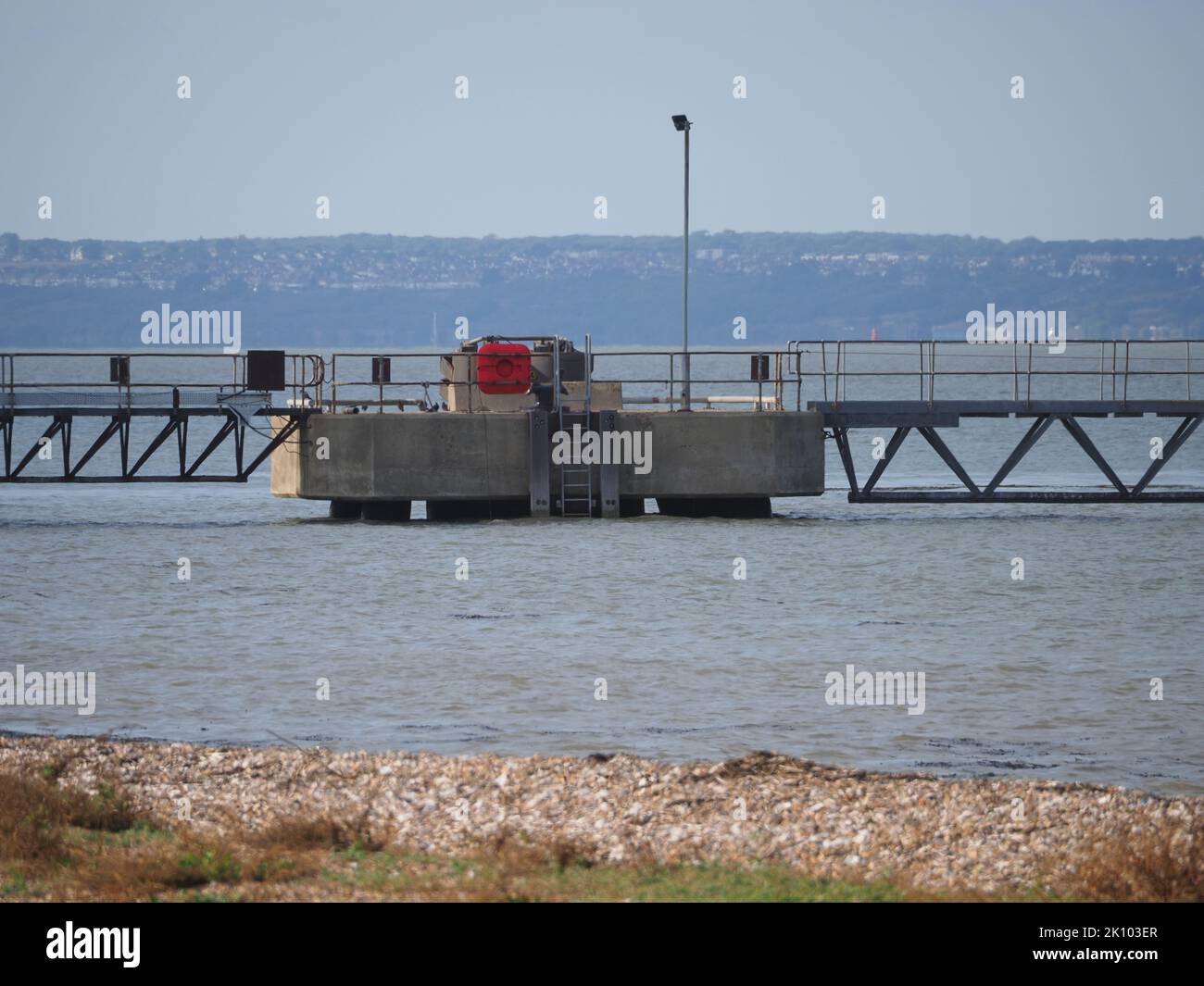 Sheerness, Kent, UK. 14th Sep, 2022. UK Weather: a surge high tide seen in Sheerness, Kent this afternoon. The legs of the ferry berth at Sheerness docks almost completely hidden. Credit: James Bell/Alamy Live News Stock Photo