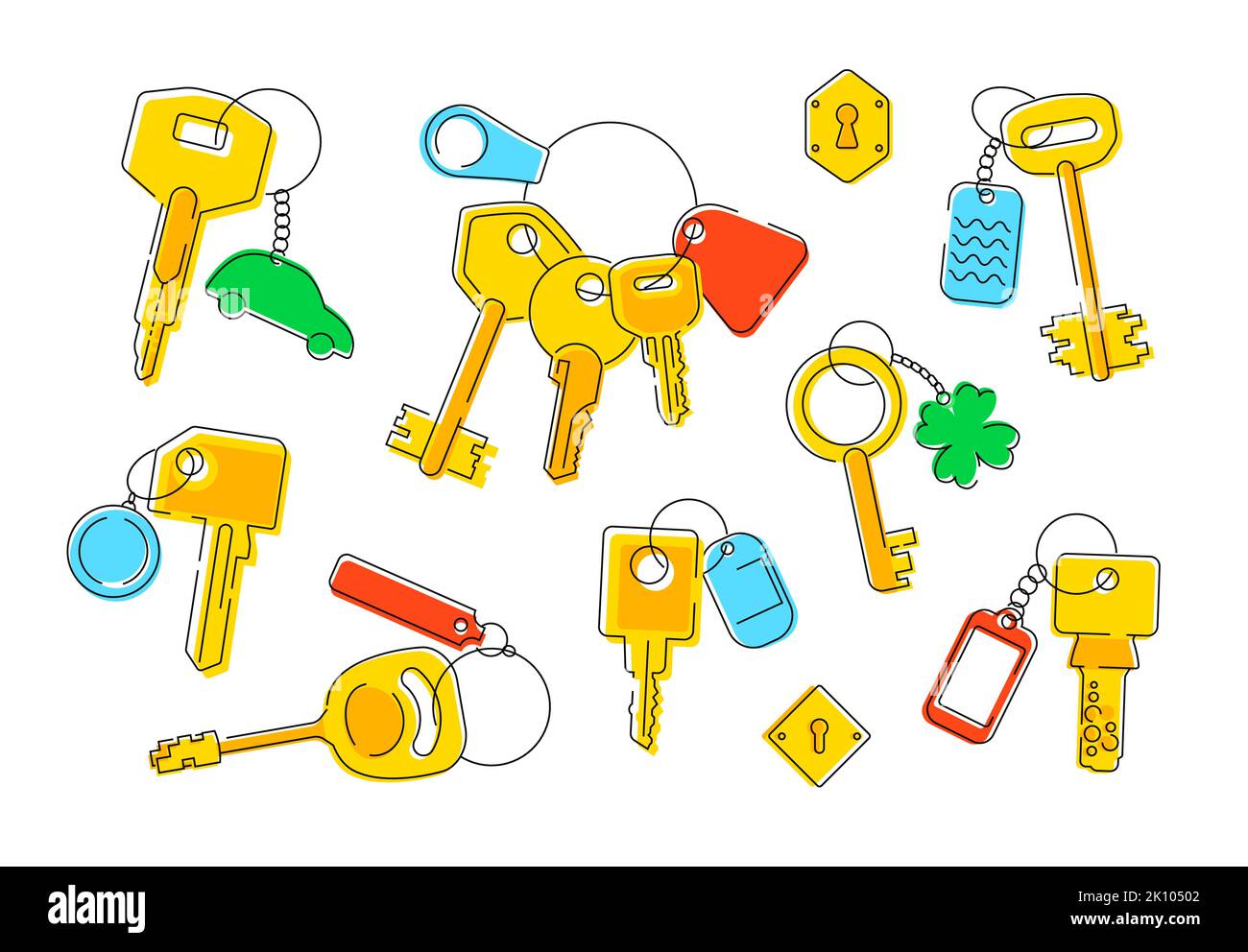 Intercom Keys And Keyholes - Line Design Style Illustration Set Stock 