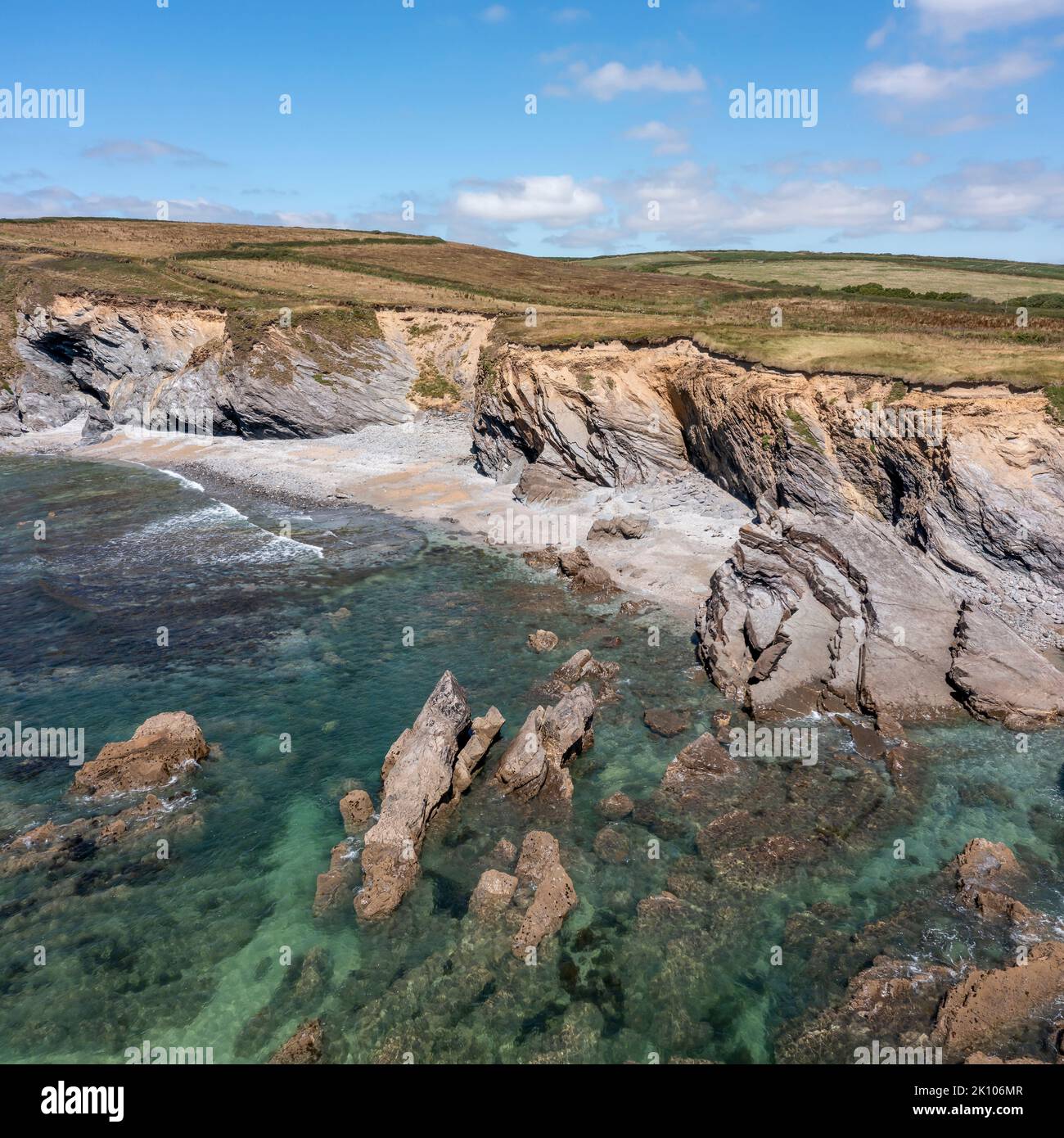 dollar cove near helston cornwall sunny day elevated view square format Stock Photo