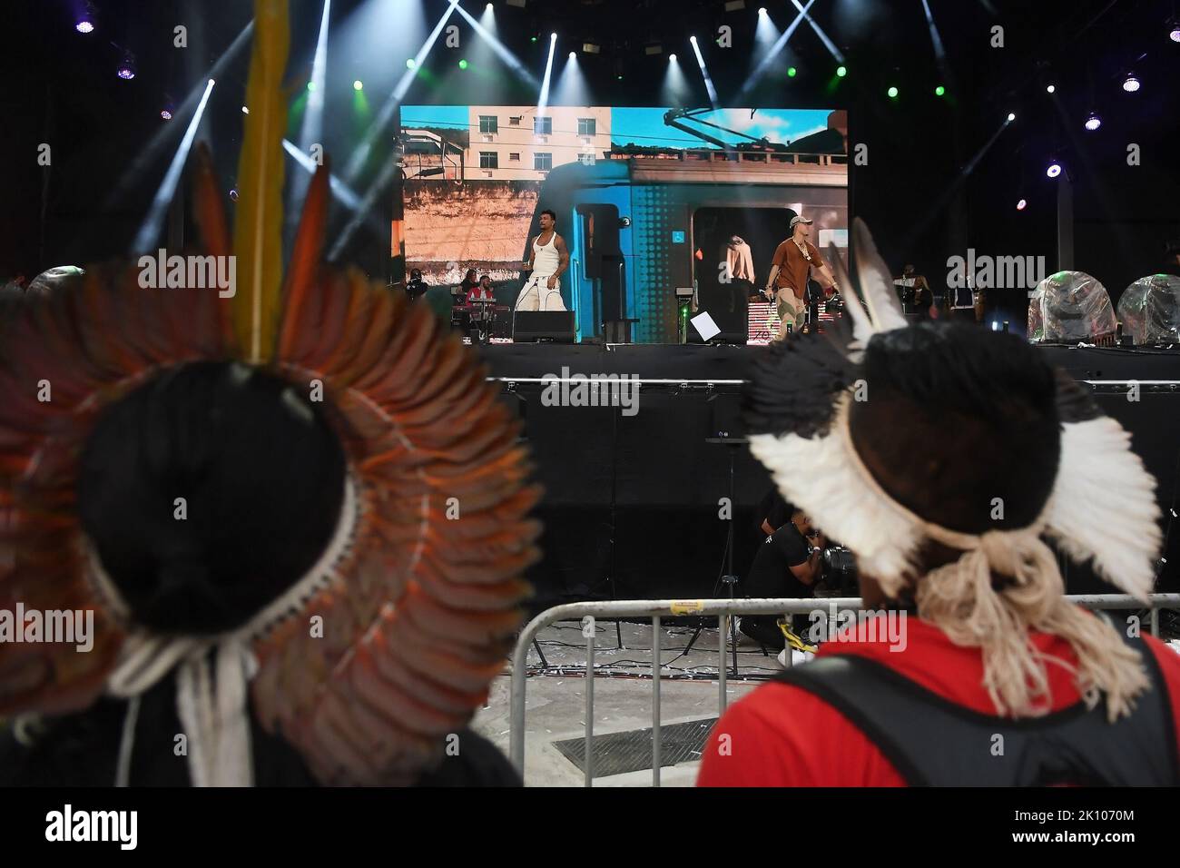 Rio de Janeiro, Brazil, September 3, 2022.Indio watching rapper singer ...