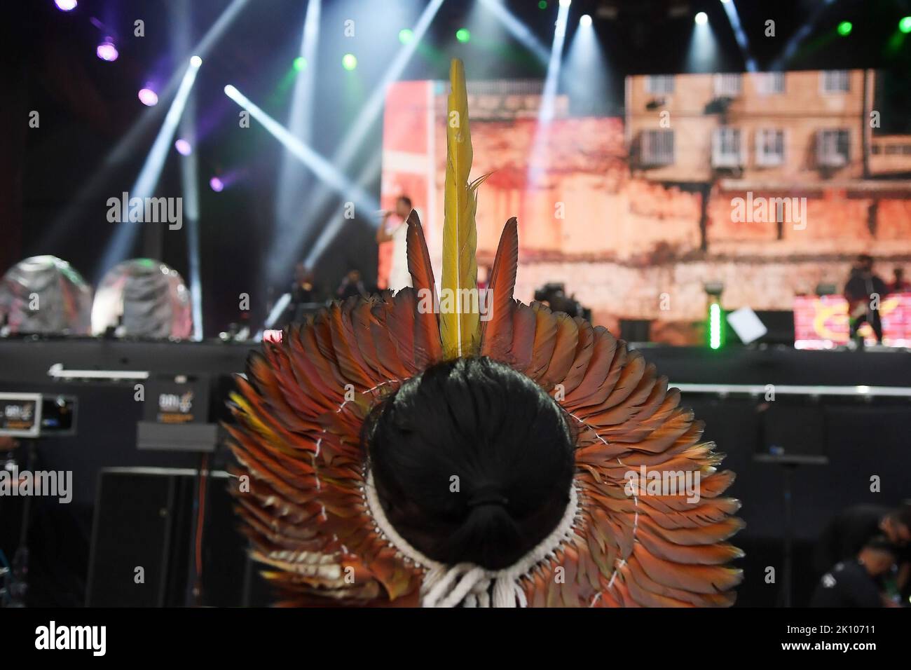 Rio de Janeiro, Brazil, September 3, 2022.Indio watching rapper singer ...