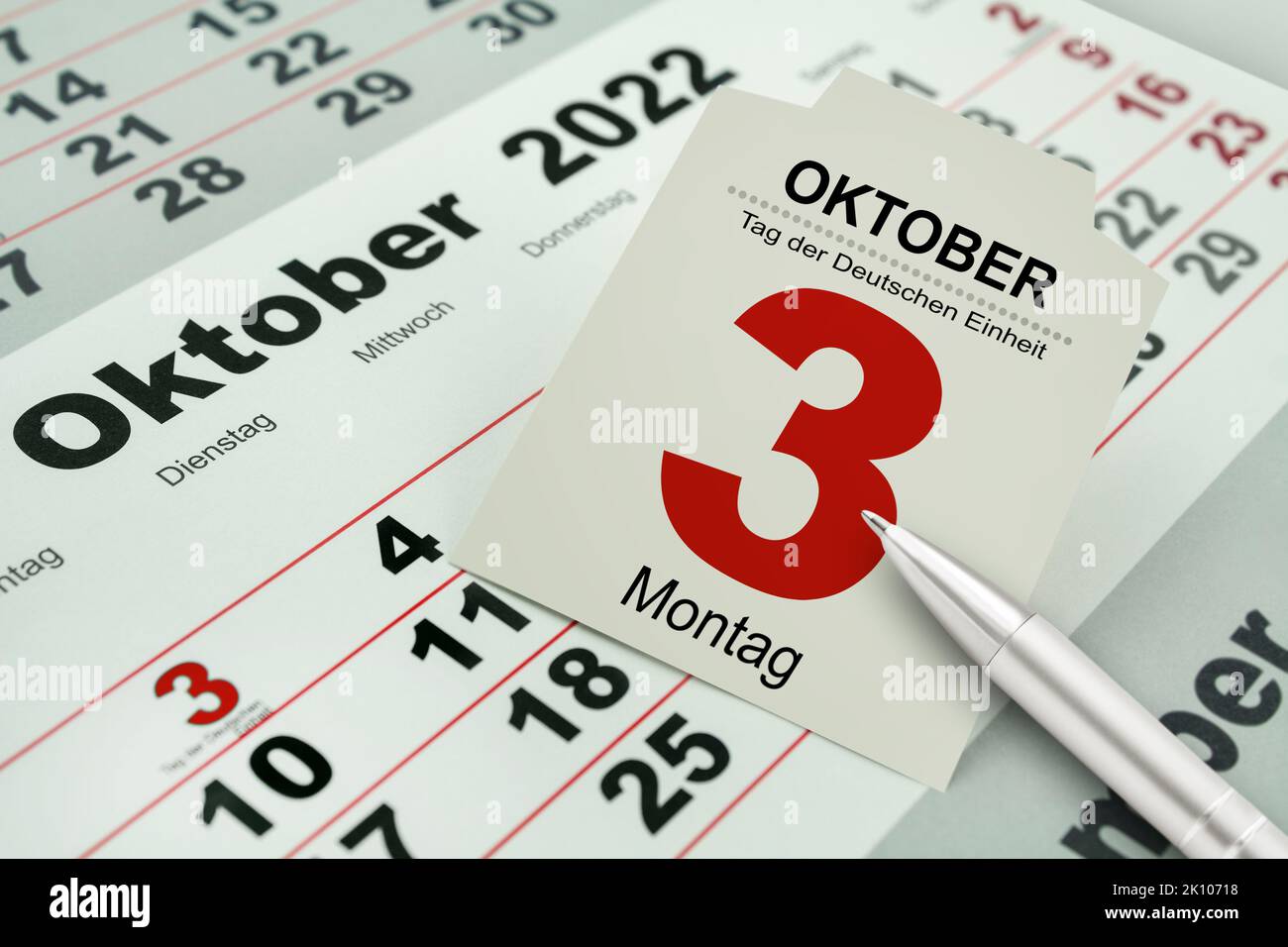 Tag der Deutschen Einheit mit Kalender 3. Oktober 2022 Stock Photo
