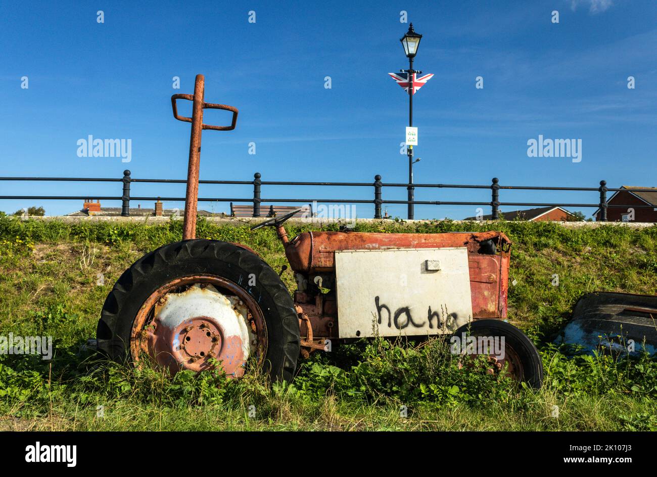 Tractor on Lytham Beach. Stock Photo