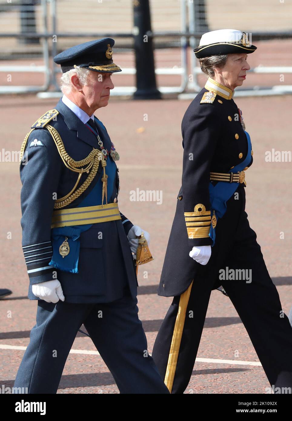 London, UK. 14th Sep, 2022. Her Majesty Queen Elizabeth II's coffin is carried on a gun carriage from Buckingham Palace towards Westminster Hall where her body will be lying in state for four days followed by her children King Charles III, Princess Anne, Prince Andrew, Prince Edward, Prince William and Prince Harry in London, on Wednesday, September 14, 2022. Photo by Hugo Philpott/UPI Credit: UPI/Alamy Live News Stock Photo