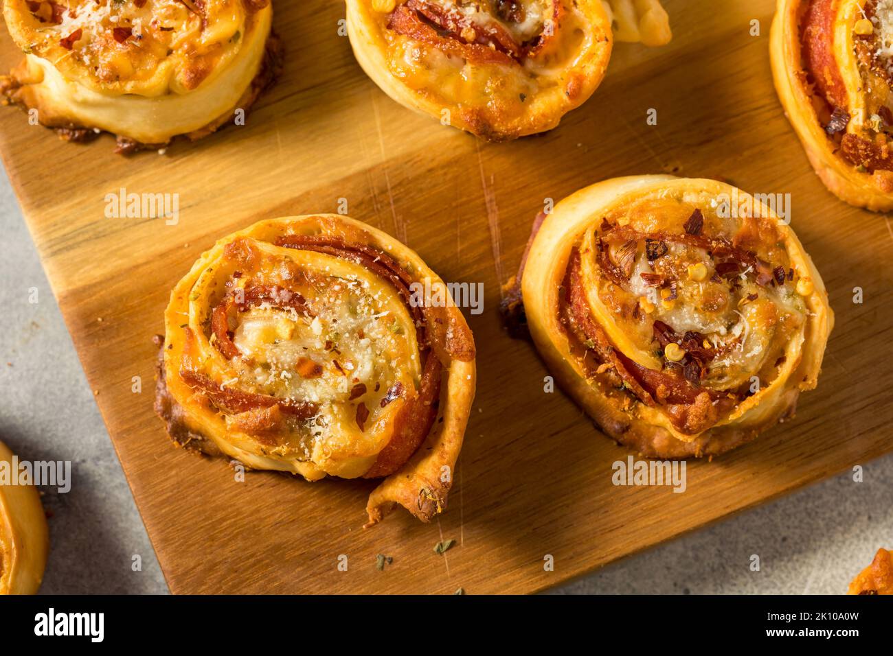 Homemade PIzza Roll Appetizers with Cheese and Marinara Sauce Stock