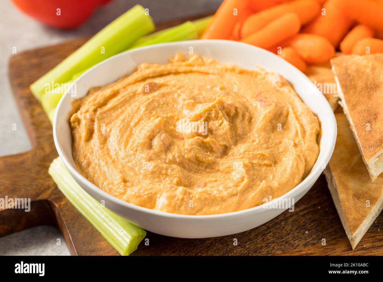 Homemade Red Pepper Hummus Dip with PIta and Veggies Stock Photo Alamy