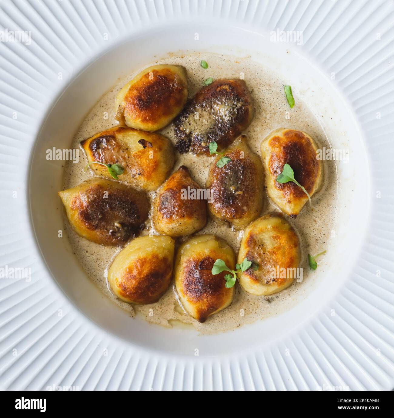 Crispy gnocchi stuffed with mushrooms(boletus edulis) with truffle