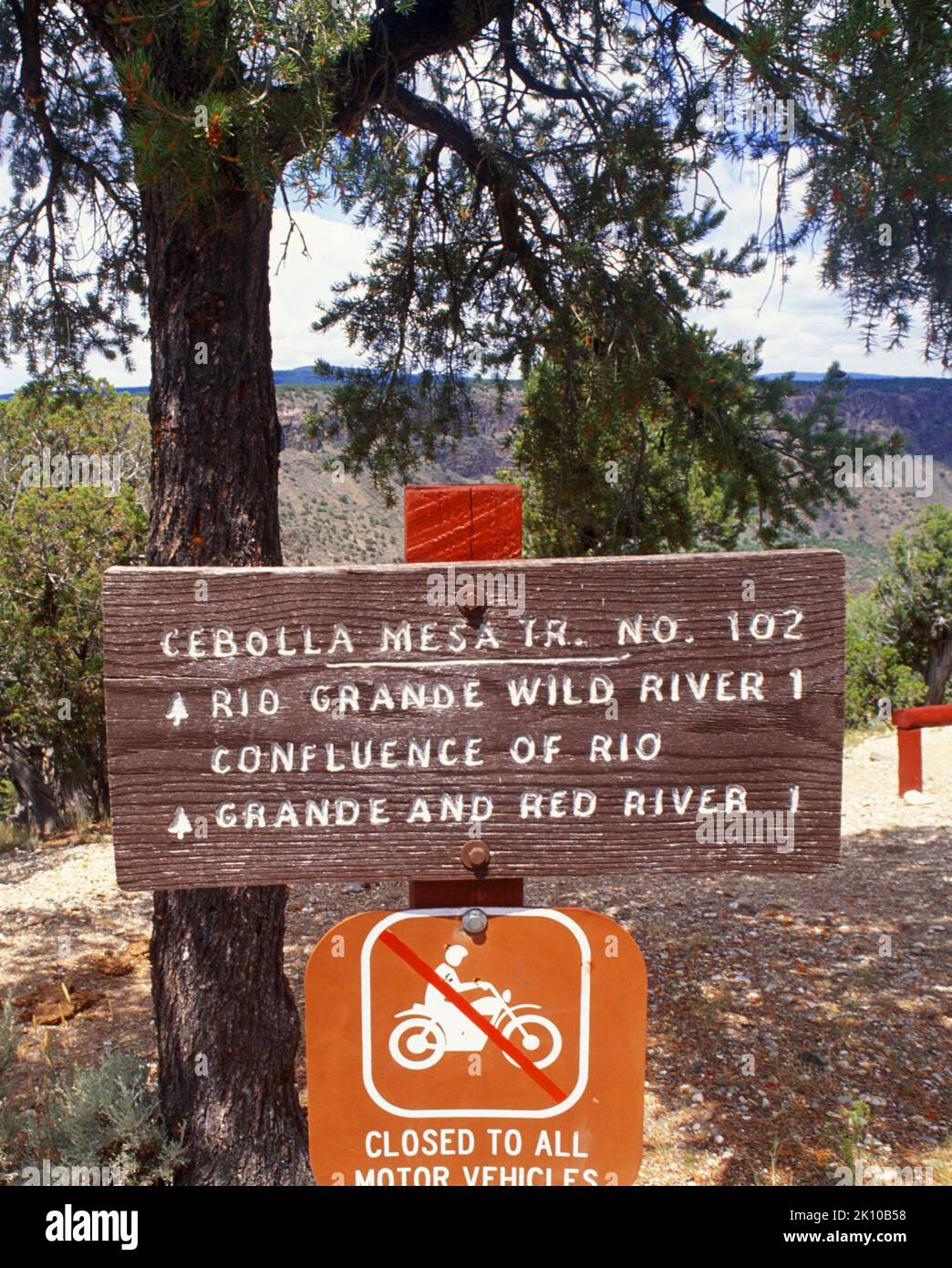 Rio Grande sign in Taos New Mexico USA. Tourist attraction. State Park Stock Photo