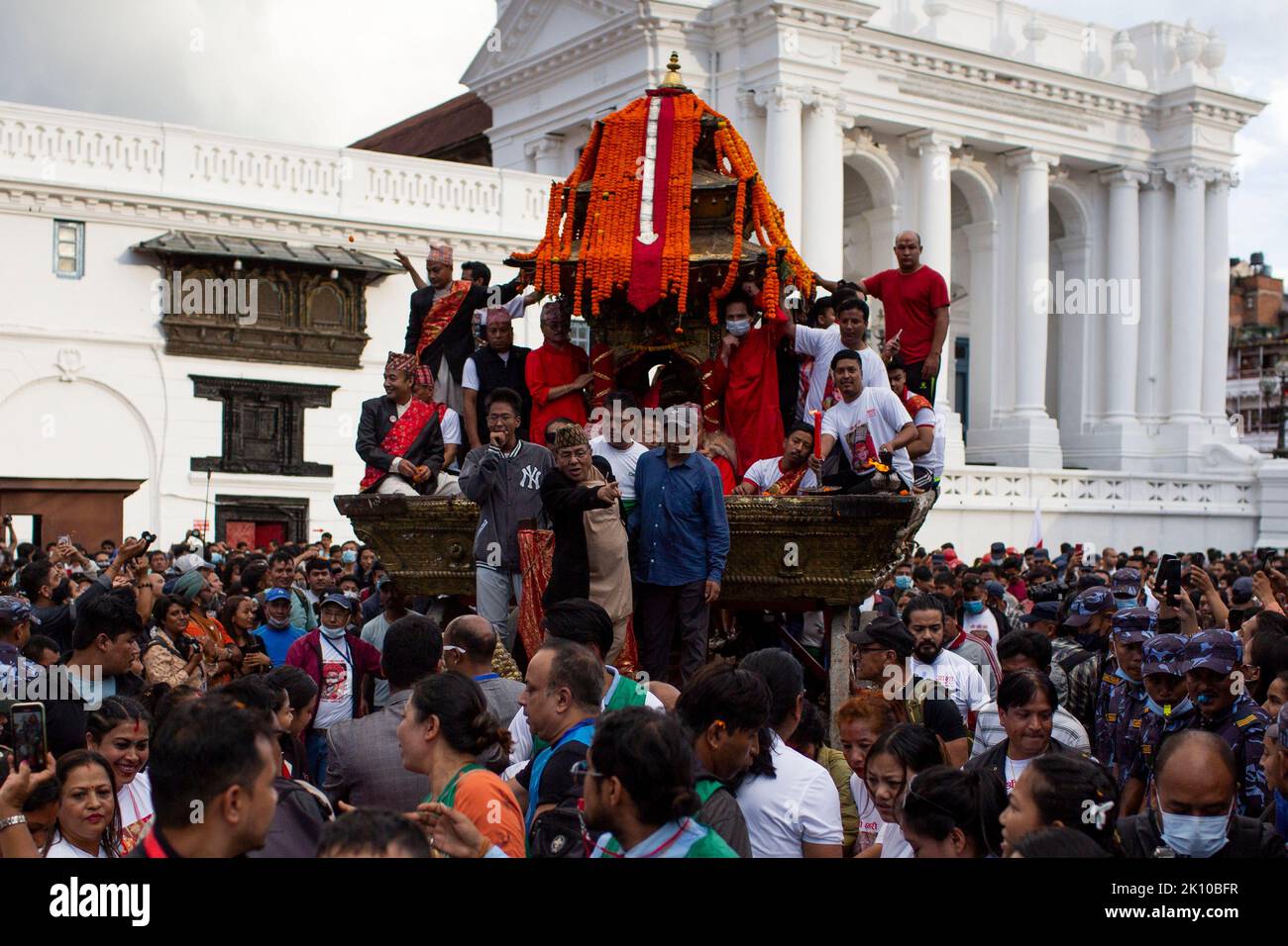 Kathmandu, Nepal. 14th Sep, 2022. People celebrate the Indra Jatra Festival in Kathmandu, Nepal, Sept. 14, 2022. Credit: Sulav Shrestha/Xinhua/Alamy Live News Stock Photo
