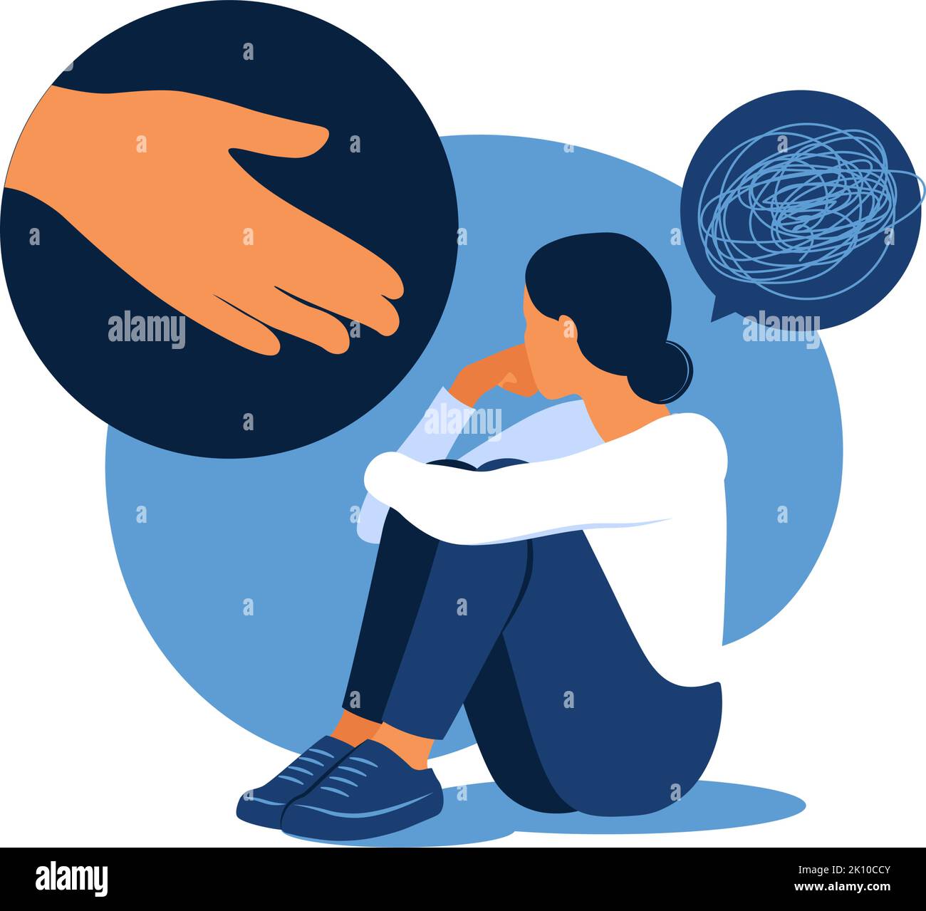 Concept of mental disorder, sorrow and anxiety. Human hand helps. Sad