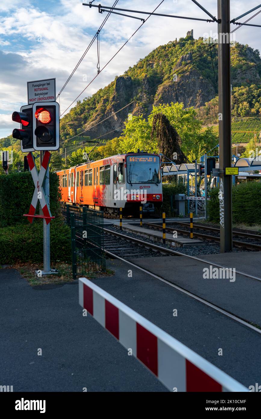 Stop of the tram line 66 in Bad Honnef Rhöndorf, below the Drachenfels