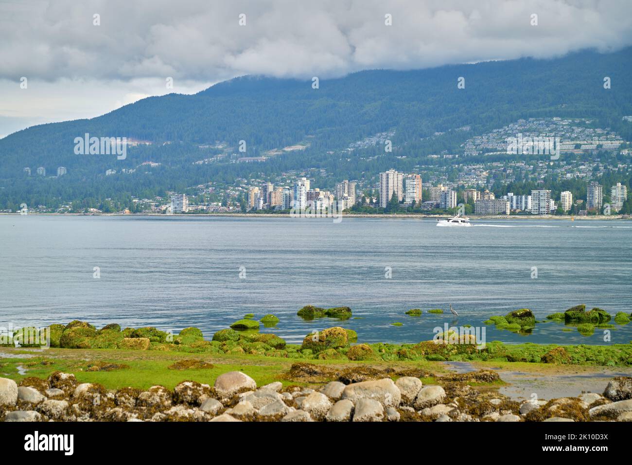 West Vancouver and Coast Mountains. The Coast Mountains and West Vancouver skyline across English Bay, Vancouver. Stock Photo