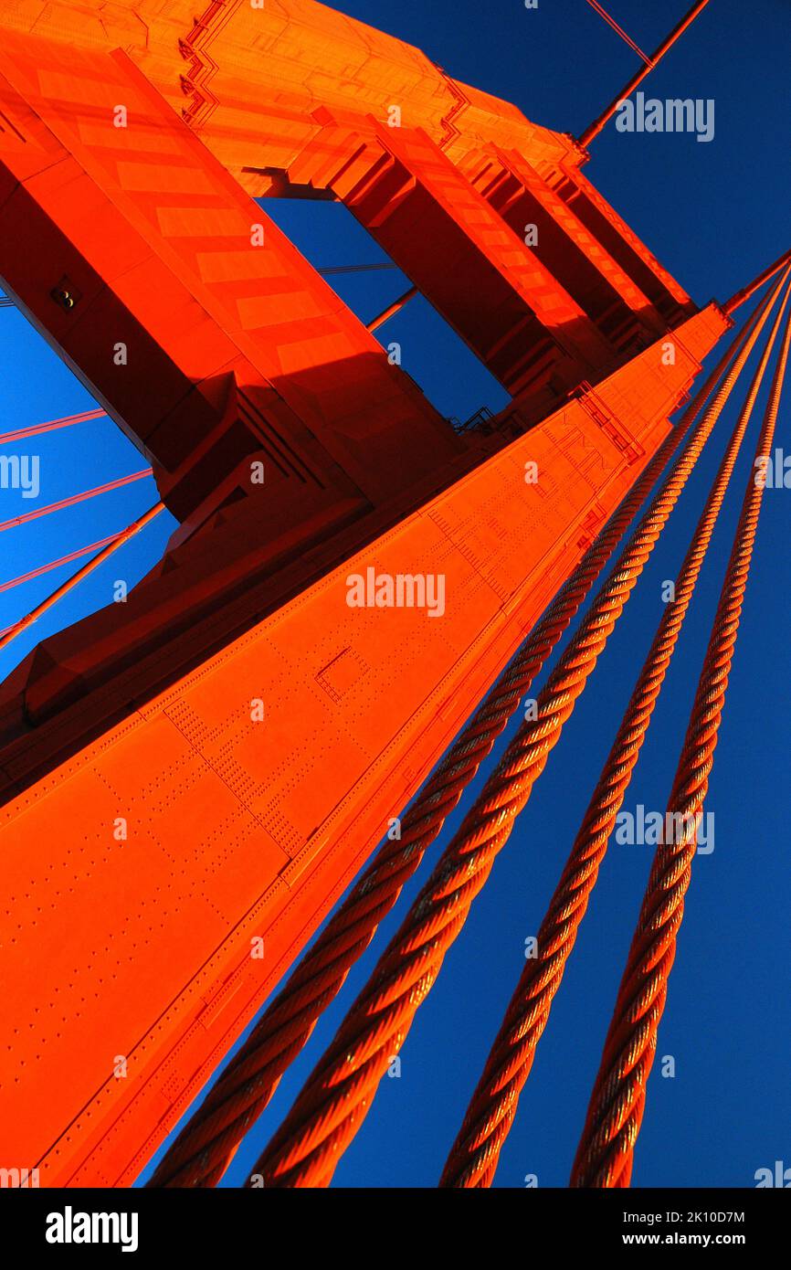 The anchor of the Golden Gate Bridge in San Francisco extends to the sky Stock Photo