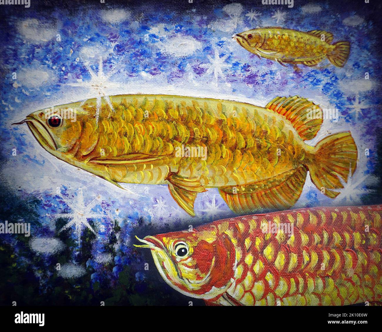 auspicious oil painting arowana fish Stock Photo