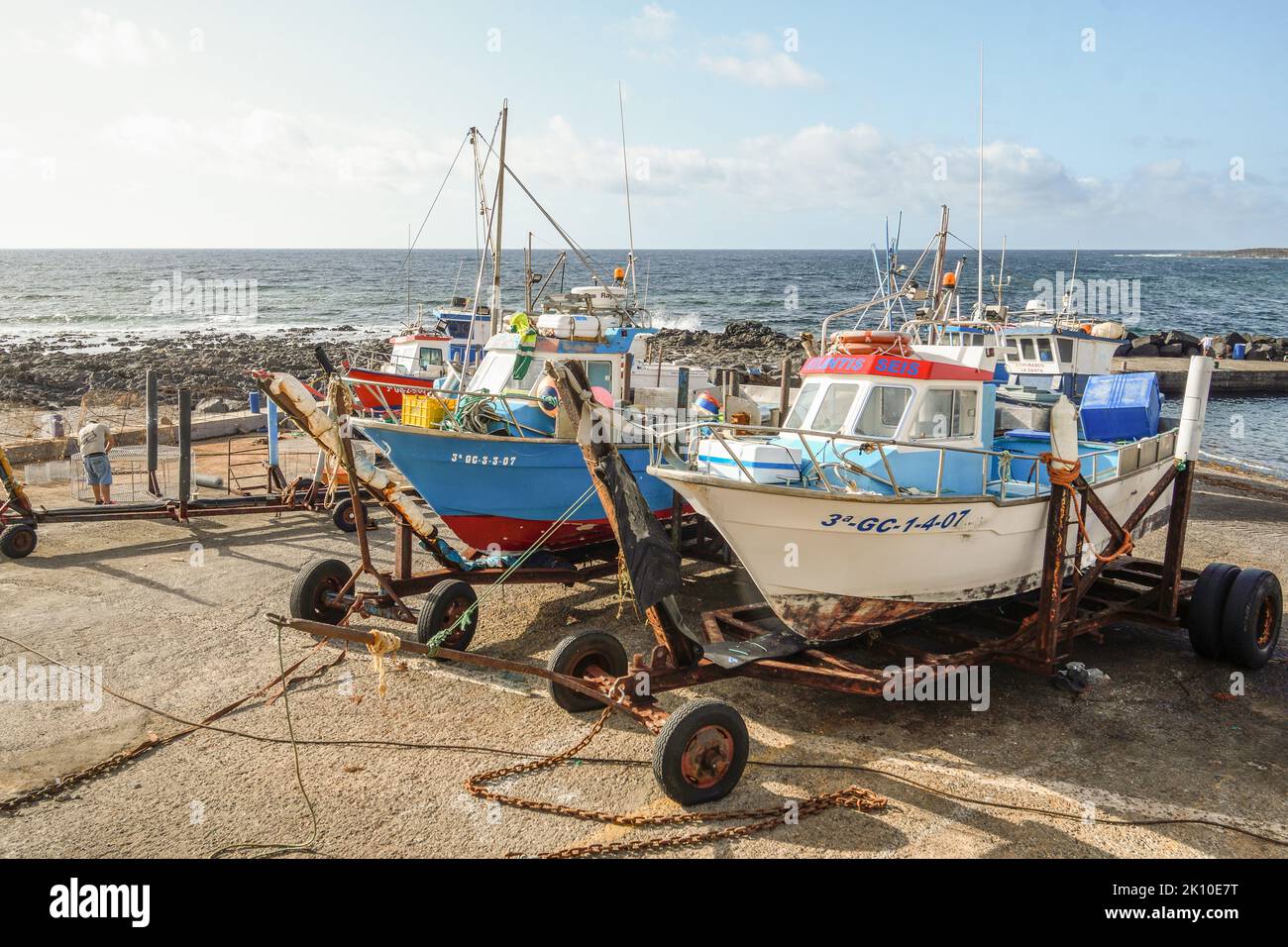 Fishing boats in dry dock Stock Photo