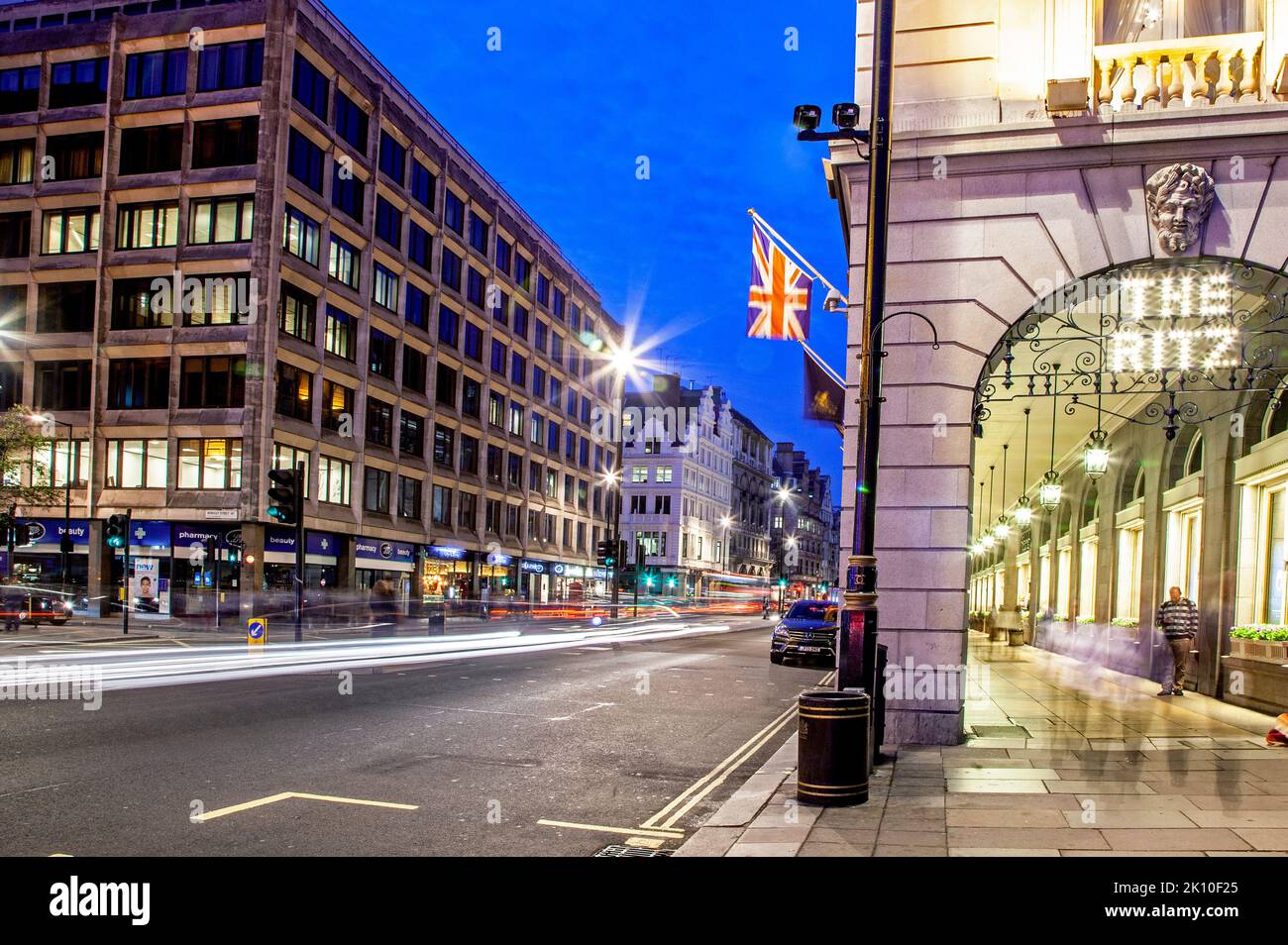 The Ritz At Night in Piccadilly London UK Stock Photo