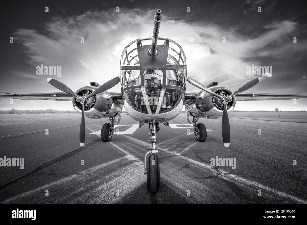 historical bomber on a runway ready for take off Stock Photo