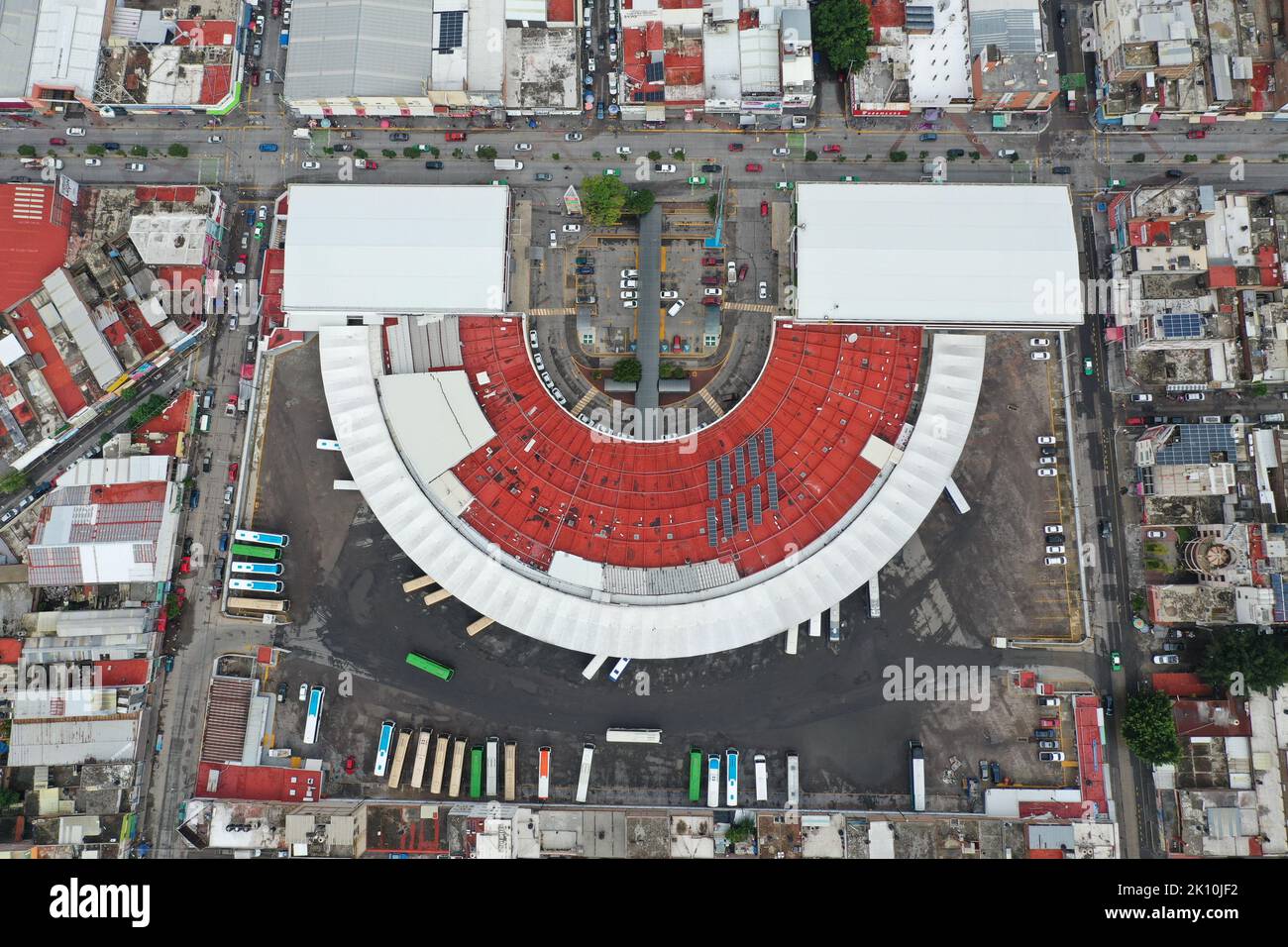bus station and aerial view of the city of León in the state of