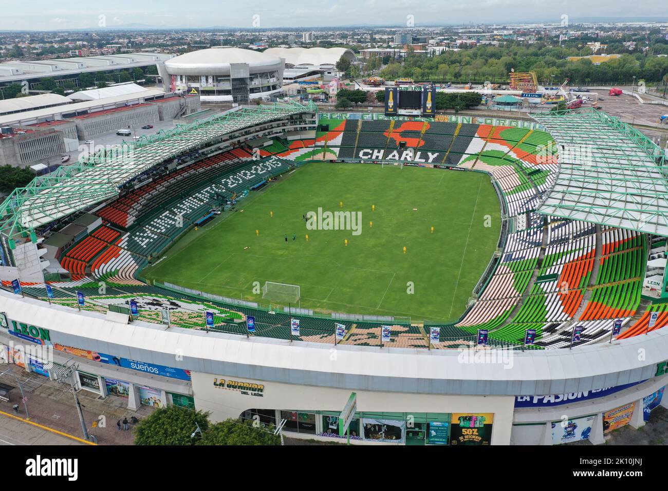 Club León soccer stadium, aerial view of the city of León in the state of  Guanajuato, Mexico. Professional soccer team from Mexico from the city of  León, from the Mexican Bajío, plays