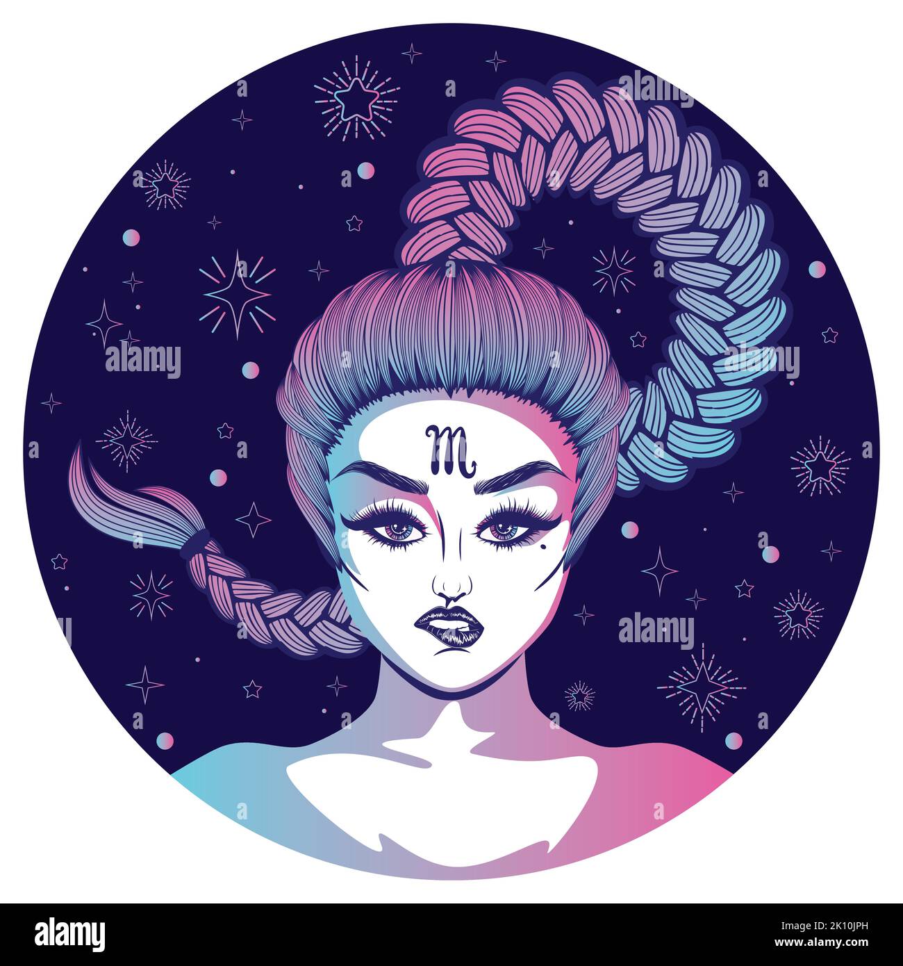 Abstract fantasy Scorpio girl, zodiac sign avatar design Stock Vector