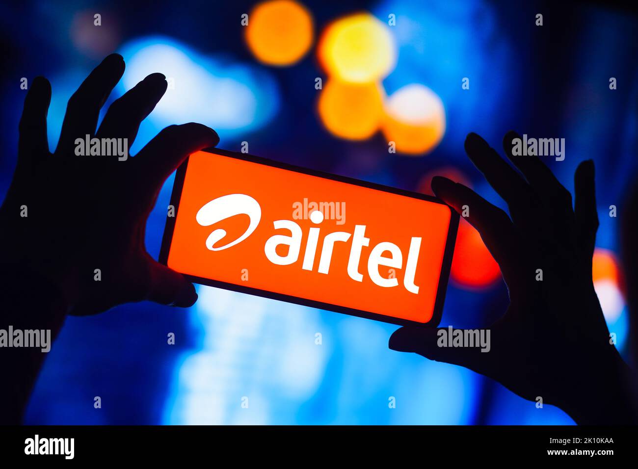 In this photo illustration, the Bharti Airtel Limited logo is seen displayed on a smartphone. Stock Photo