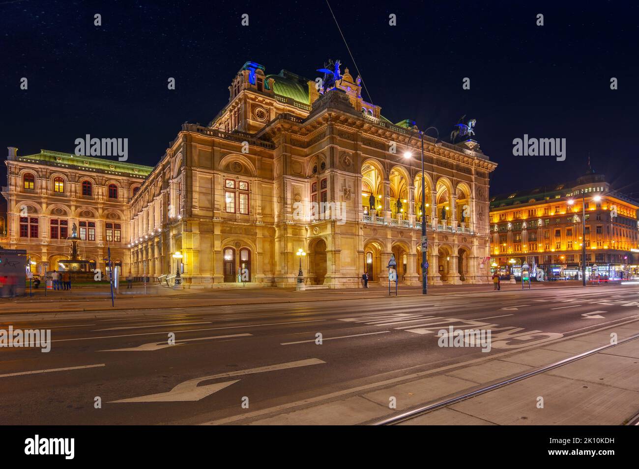 vienna, austria - oct 17, 2019: facade of famous opera house at night. popular travel destination Stock Photo