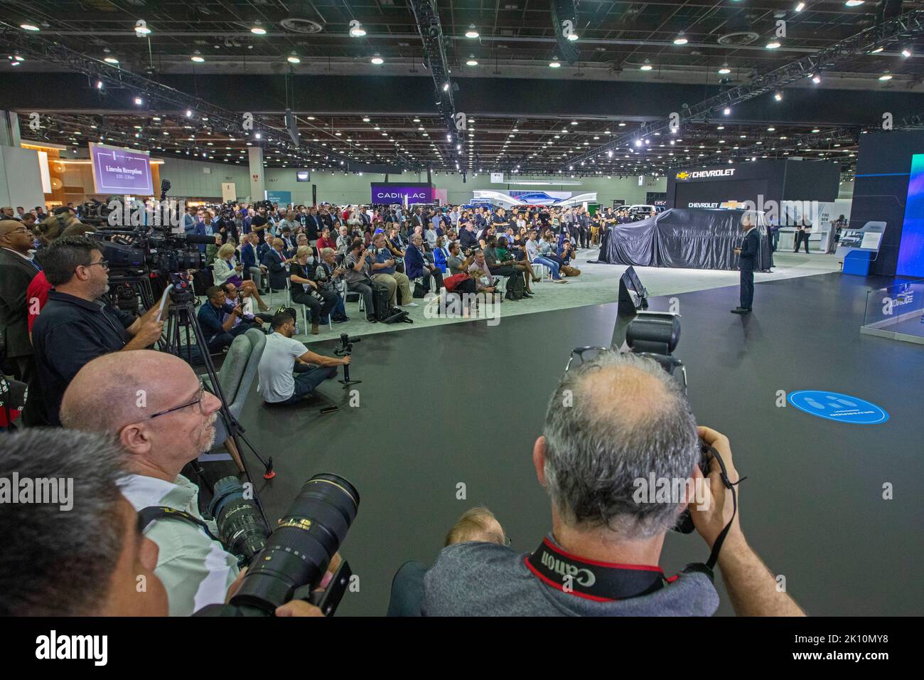 Detroit, Michigan, USA. 14th Sep, 2022. Chevrolet introduces new vehicles to journalists at the North American International Auto Show. Credit: Jim West/Alamy Live News Stock Photo