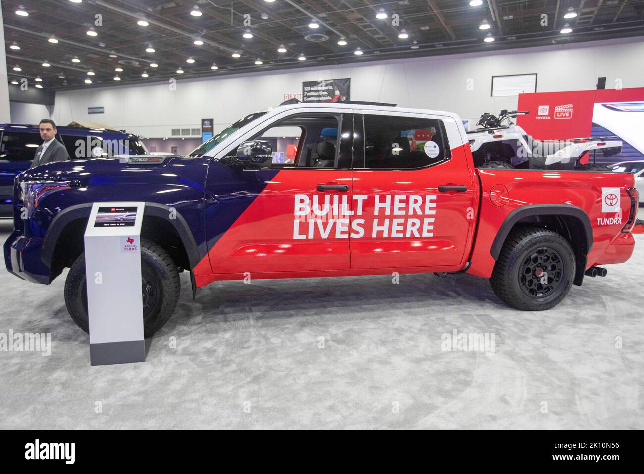 Detroit, Michigan, USA. 14th Sep, 2022. The Toyota Tundra on display at the North American International Auto Show. The Japanese company advertises that its vehicles are made in America. However, its American plants are not unionized. Credit: Jim West/Alamy Live News Stock Photo