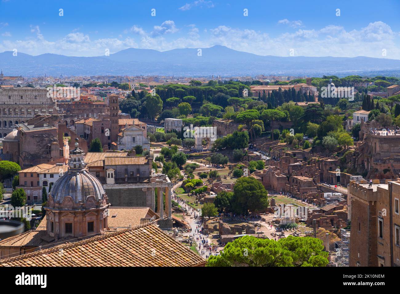 Rome skyline: Colosseum and Imperial Forum. Stock Photo